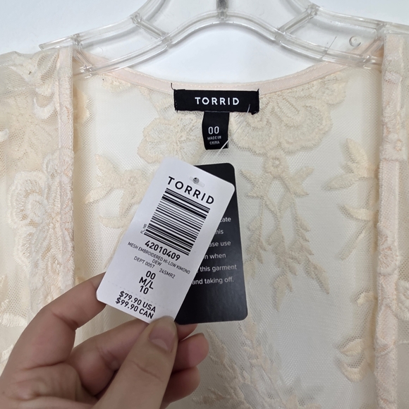 Torrid Cream Floral Lace Chiffon Duster Kimono NWT - Picture 3 of 8